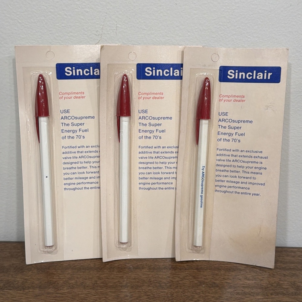 Promotional Sinclair Gas Station Give Away Ink Pens 1970S Arco Supreme NOS 3 NEW